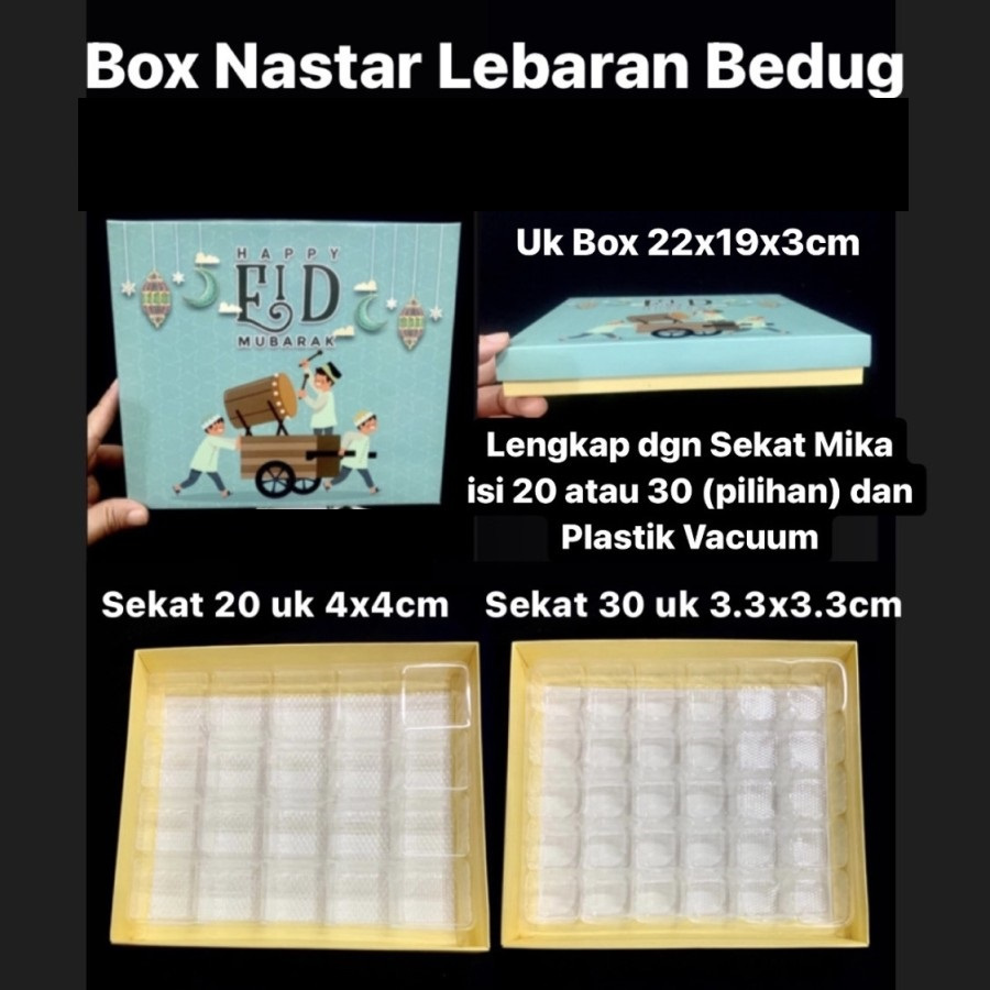 

( 2 pcs ) Kotak Box Nastar Lebaran Dus Motif Bedug Laminasi Glossy Sekat 30 Sekat 20