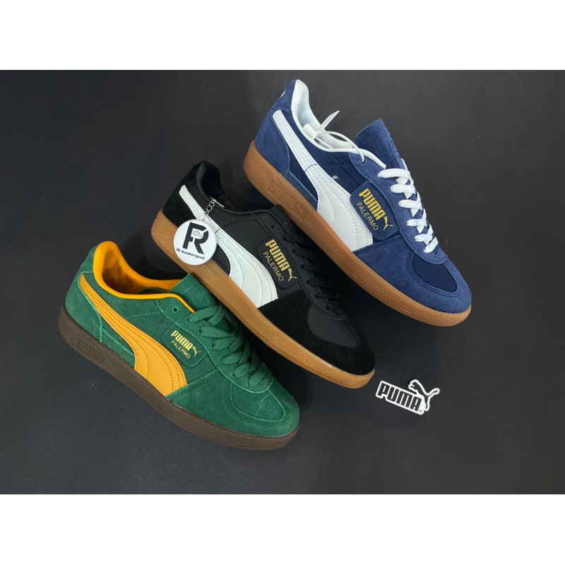 Sepatu Sneakers Puma Palermo ( BLACK WHITE GUM , GREEN YELLOW GUM , NAVY WHITE GUM )