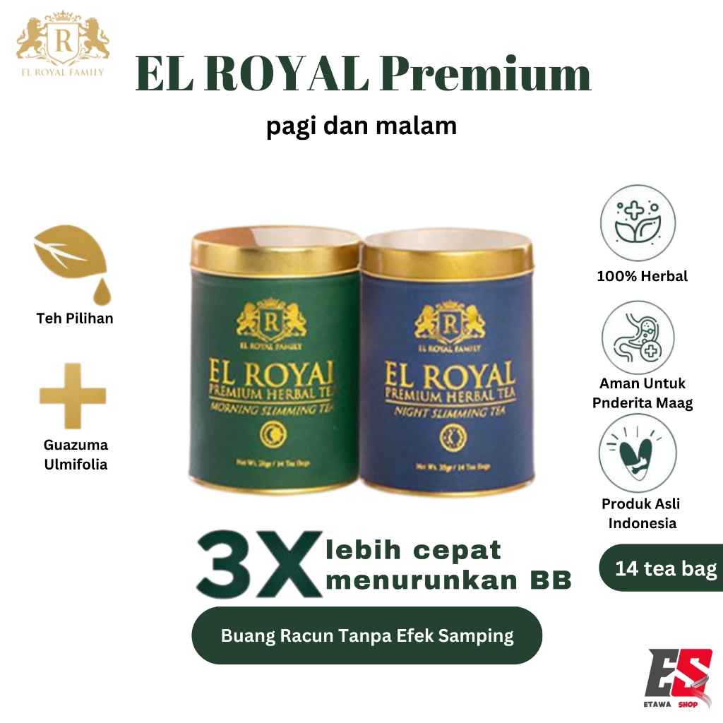 

EL ROYAL PREMIUM HERBAL TEA Pelangsing - Teh Herbal 1 Morning Slimming Tea - 1 Night Slimming Tea - 3X Lebih Cepat Menurunkan BB