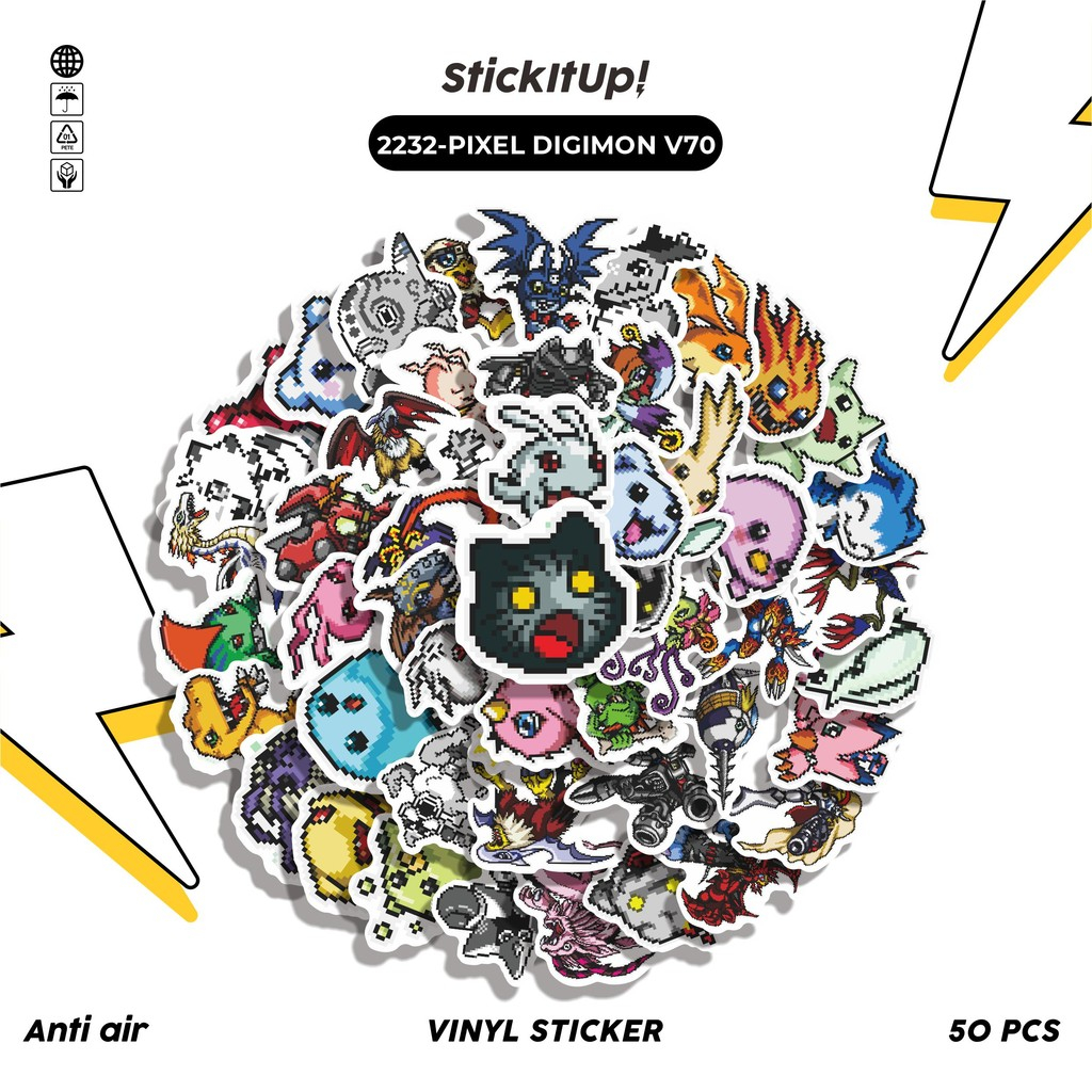 

COD✨ 50 Pcs Stiker Pack PIXEL DIGIMON V70 Lucu Aesthetic Vynil Waterproof untuk Freebies Sticker Buku Journal Casing HP Laptop