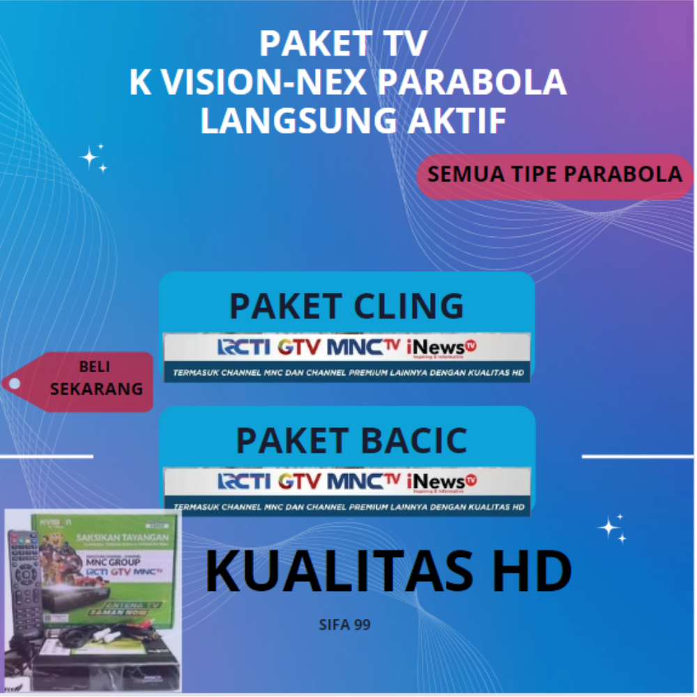 k vision/nex parabola paket k vision cling/basic untuk 1 3 6 bulann 30hari receiver nex parabola k v