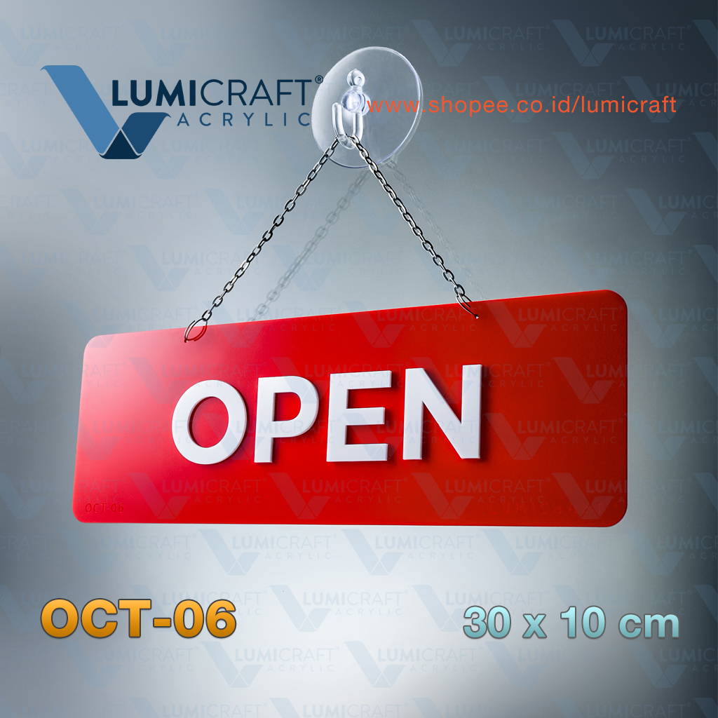 Open Closed Sign Board Acrylic Minimalis 3D Buka Tutup Akrilik Huruf Timbul Gantung Merah 30 x 10 cm