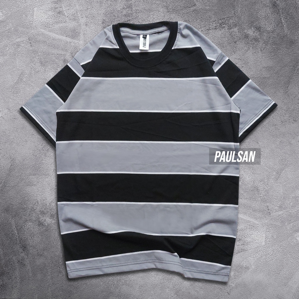 Kaos stripe v2 abu hitam kaos garis salur belang polos distro pria dan wanita