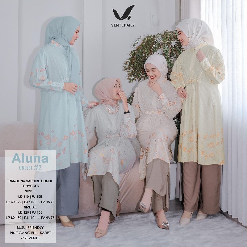 [Vican] Vente Daily Aluna One Set Setelan Lebaran Casual Celana Tunik Wanita Matt Silk Kombi Shakila