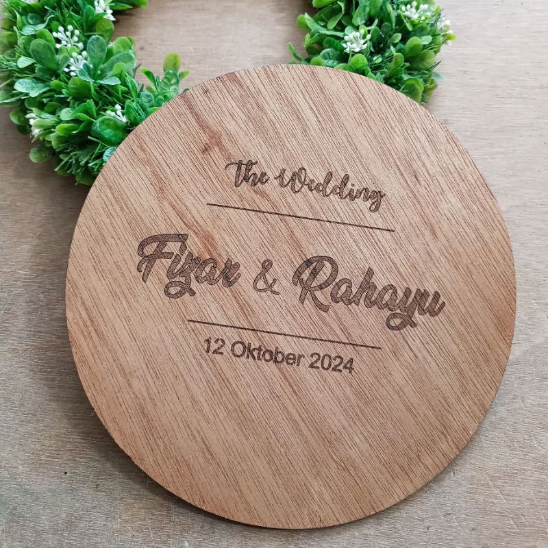 Kayu Ukir Nama Bulat untuk Mahar - Kayu Grafir Nama