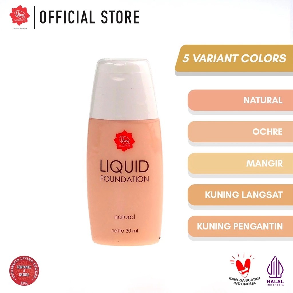 VIVA Liquid Foundation | Foundation Cair 30ml | Alas Bedak | Mangir Ochre Natural Pengantin Langsat