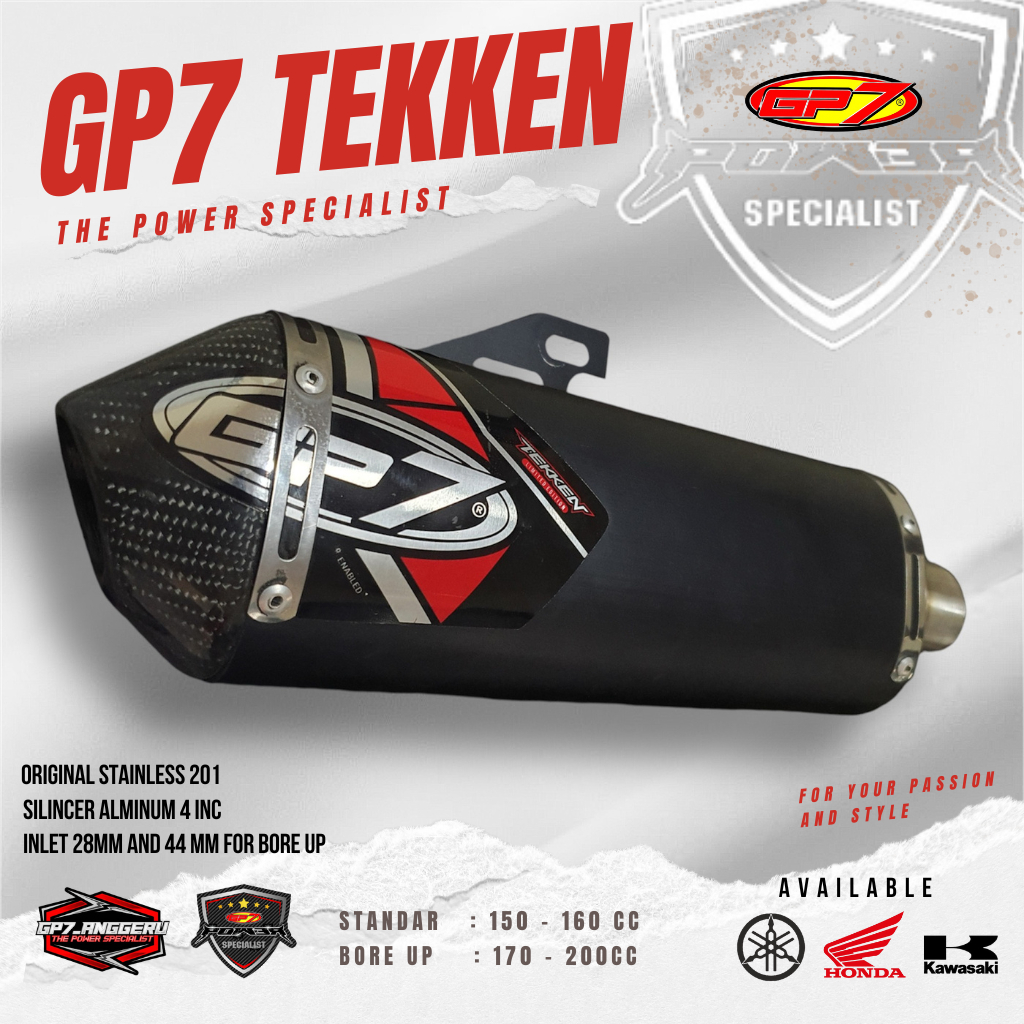 KNALPOT KLX CRF WR155R KENALPOT GP7 TEKKEN BLACK MAX 4.1 4.0 SECA DASH SHARK BALLISTIC RS PREDATOR S