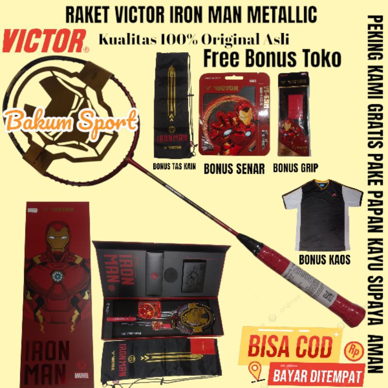 Raket victor iron man metallic kualitas 100% Original asli free Bonus Toko Bisa (COD)