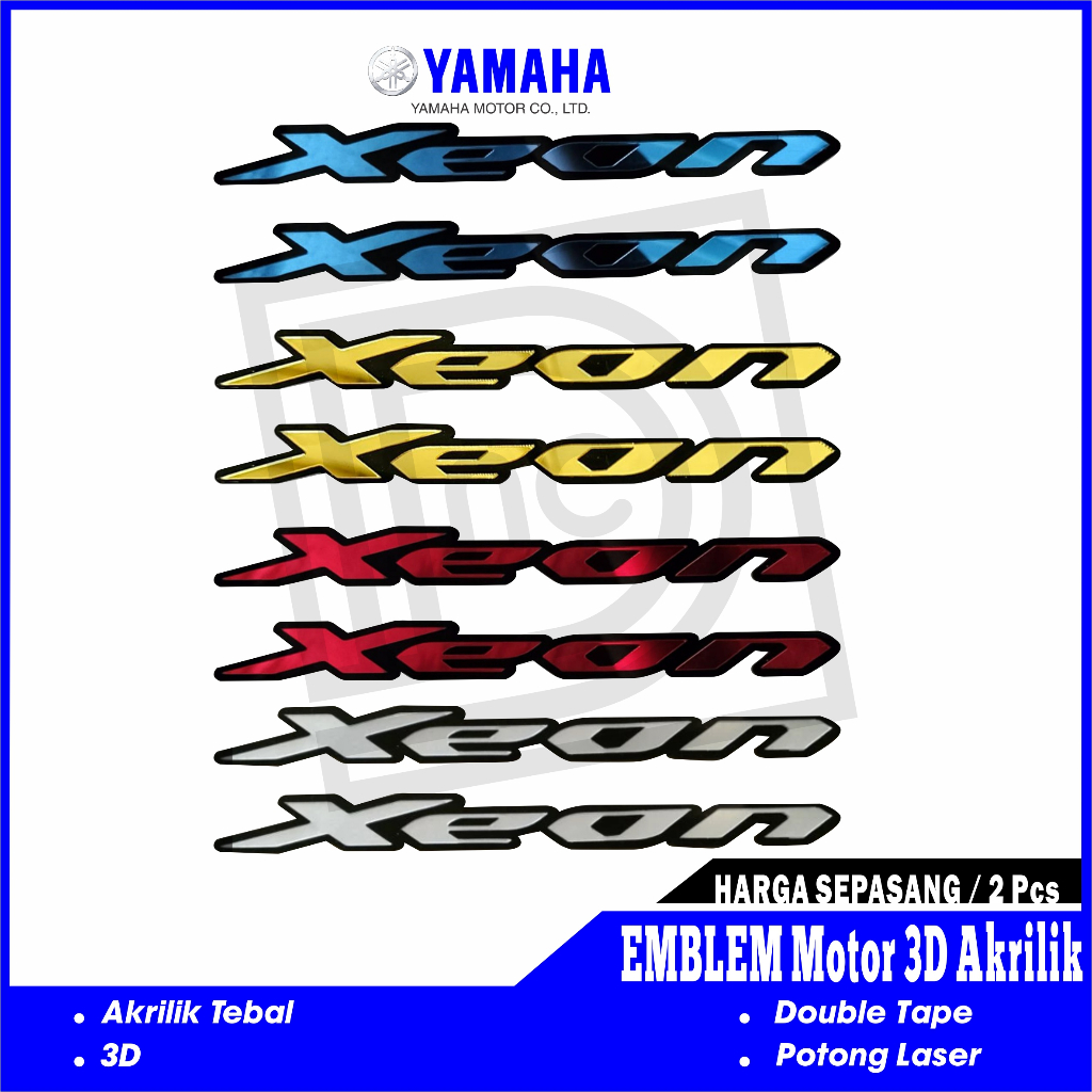 2pc Emblem Logo Yamaha XEON Motor 3D Timbul Akrilik Variasi Modip