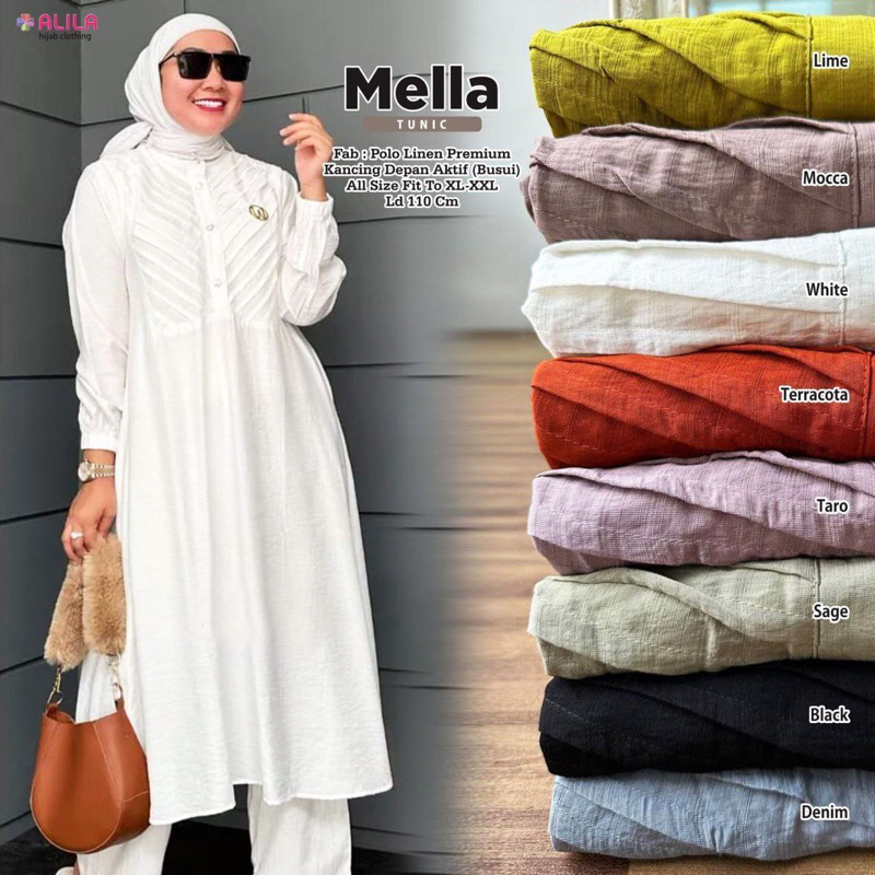 Mella tunik tunic cantik polo linen premium ori alila hijab cloth solo wanita solo grosir murah