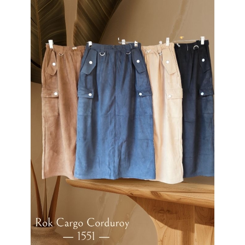 1221 1331 1551 Rok Cargo Rok Reguler Corduroy import Polos Wanita Casual outfit Wanita Panjang Polos
