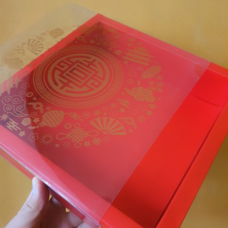 

5 pcs kotak mika alas kemasan kue lapis legit ukuran 22x22x6cm warna merah imlek