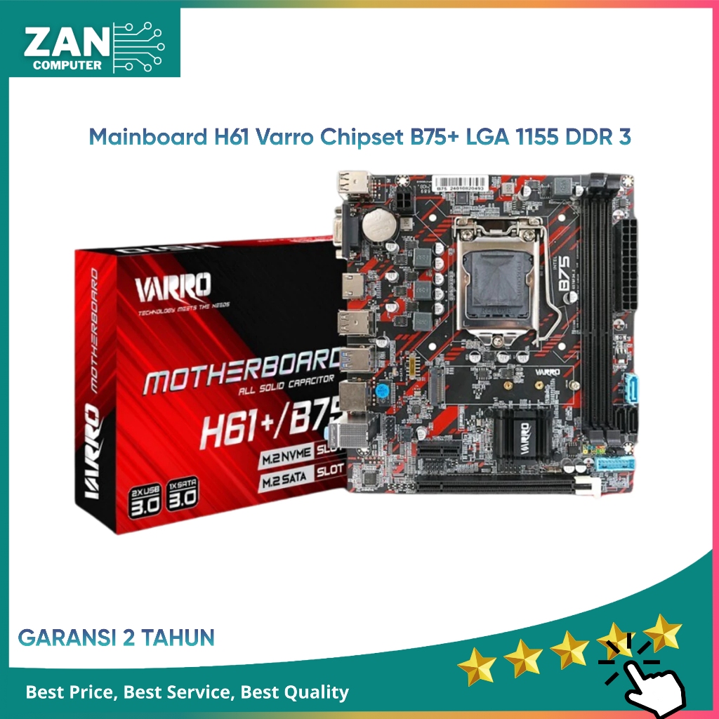 Motherboard Varro H61 Plus Lga 1155 Chipset B75 Usb 3.0 Support M.2 Nvme Original Garansi Resmi 2 Ta