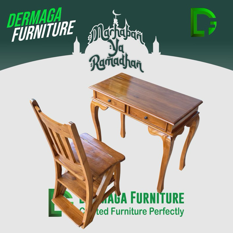 PRE ORDER SET 1 MEJA KONSUL POLOS 2 LACI 1 KURSI LIPAT TANGA FINISHING NATURAL MEJA KURSI KANTOR SET