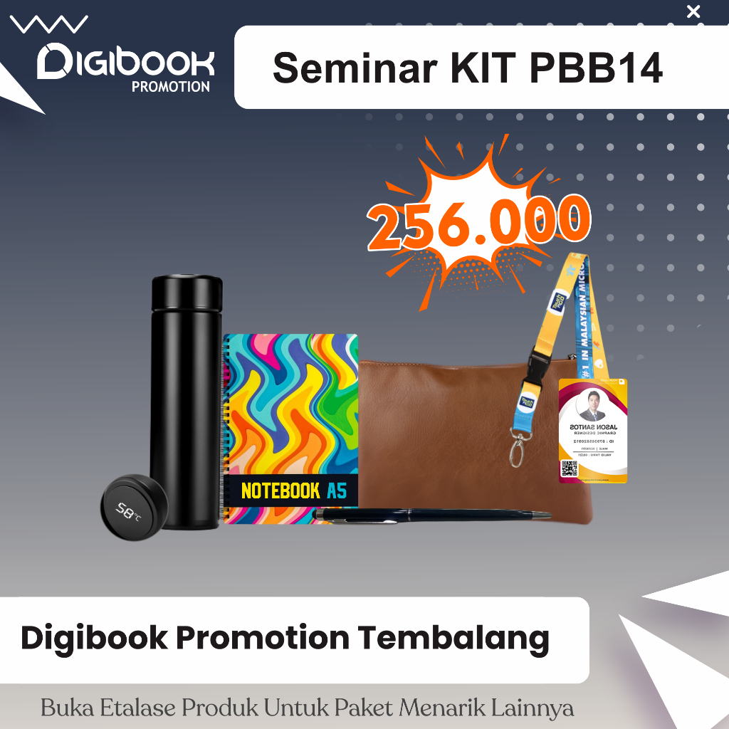 

Pouch Kulit, Notebook Hardcover A5, Tumbler Suhu, Pulpen Besi, Paket Idcard | Paket Seminar Kit Isi 5 | PBB14.2