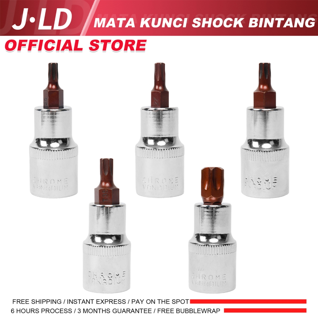 JLD 1/2 Mata Kunci Shock Bintang T25-T55 Mata sok Impact Torx Bit Socket Buat buka Homda Yamaha