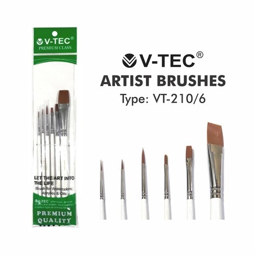 

V-TEC BRUSH KUAS MELUKIS TYPE VT-210/6 NO. 0/5, 0, 5, 2, 8, 3/4