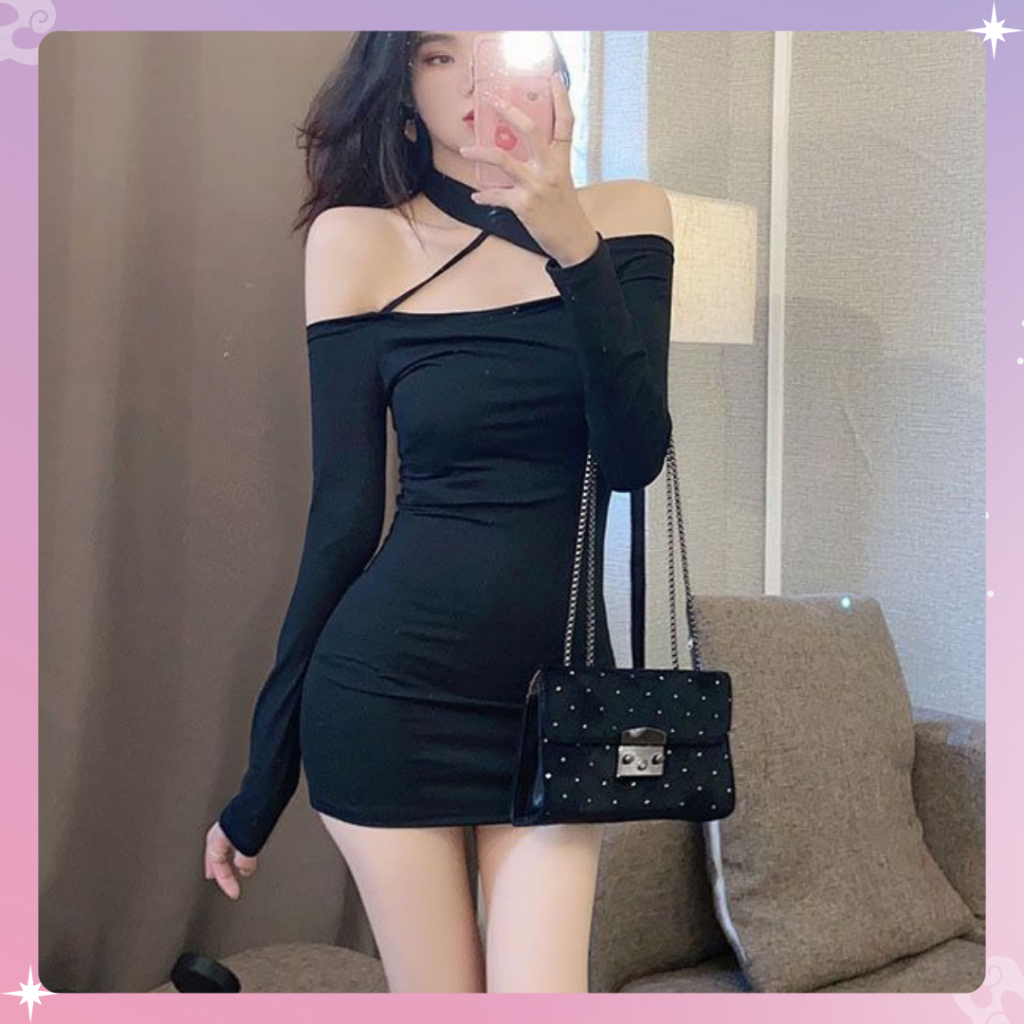 VOS-DR1751  ATASAN DRESS WANITA SEXY  BAJU WANITA MODEL KEKINIAN KOREAN STYLE REALPICT