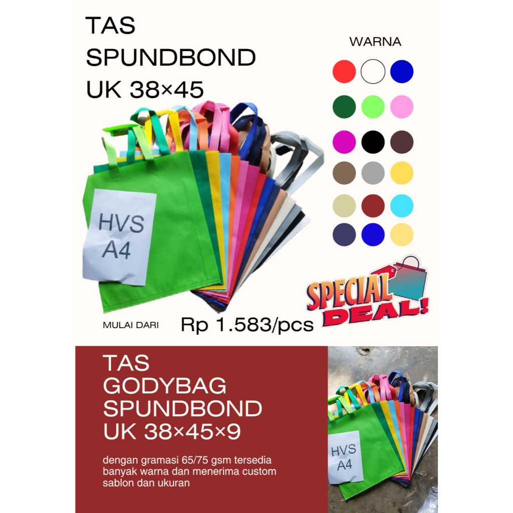 

TAS HLS SPUNBOND UKURAN 38X45X9 POLOS KUALITAS PREMIUM