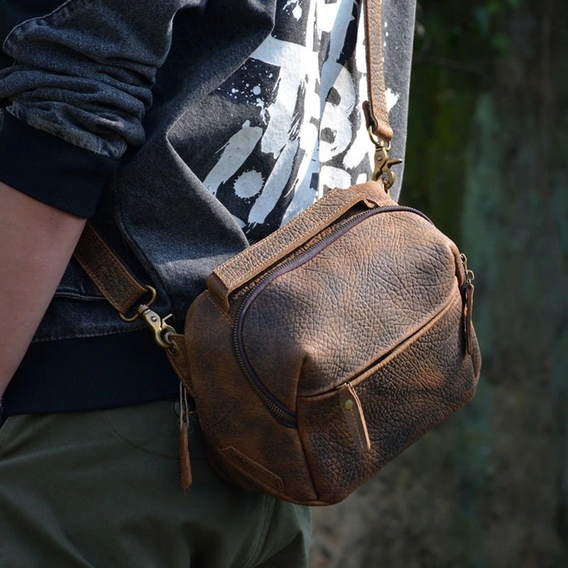 Tas bahu pria kulit asli model retro - Tas pria