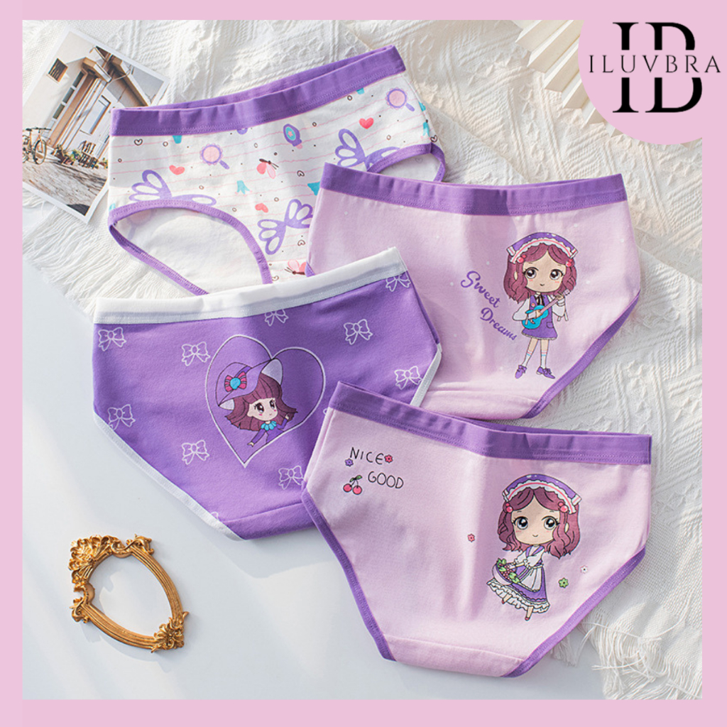 •ILUVBRA•CD1822 CD Segitiga Celana Dalam Purple Anak Perempuan Motif Kartun Girl Ungu Katun Lucu