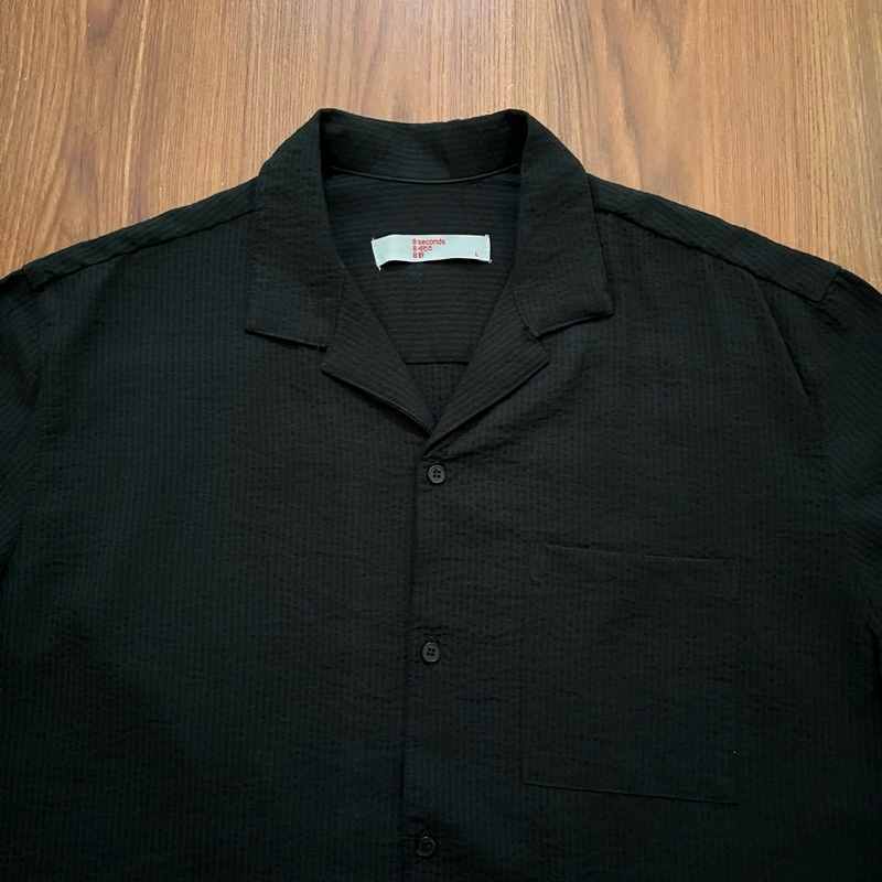 Kemeja Open Collar 8 SECONDS Long Sleeve Black (XL)