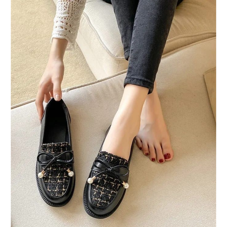 SEPATU WANITA HITAM FLAT SHOES LOAFER FASHION KOREA STYLE CASUAL PREMIUM BRANDED KEKINIAN MODIS KECE