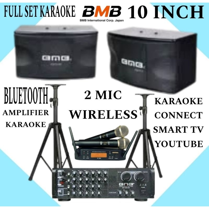 Karaoke Full Set BMB 10 Inch , Amplifier BMB Bluetooth,  2 Mic Wireless BMB ORIGINAL..