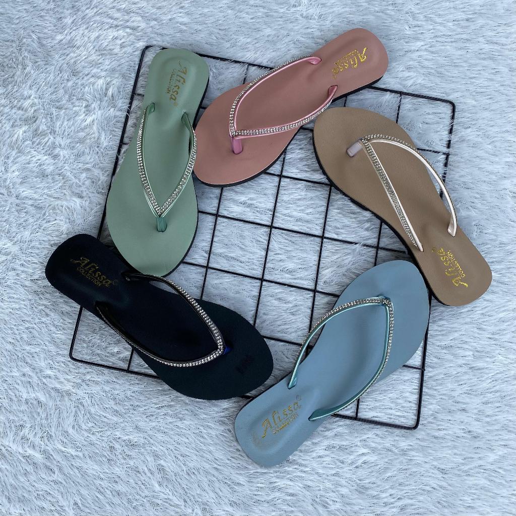 Alisa Official - Sandal Flat Wanita Karet - Sendal Jepit Cewek Permata Pedro
