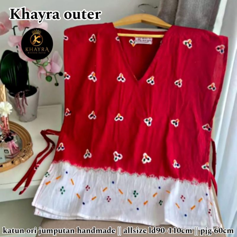 Outer Jumputan Merah & Putih Ori