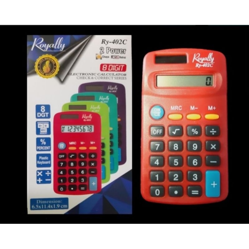 

Kalkulator kantong Royally RY 402C warna / Calculator Pocket Royally RY 402C 8 Digit