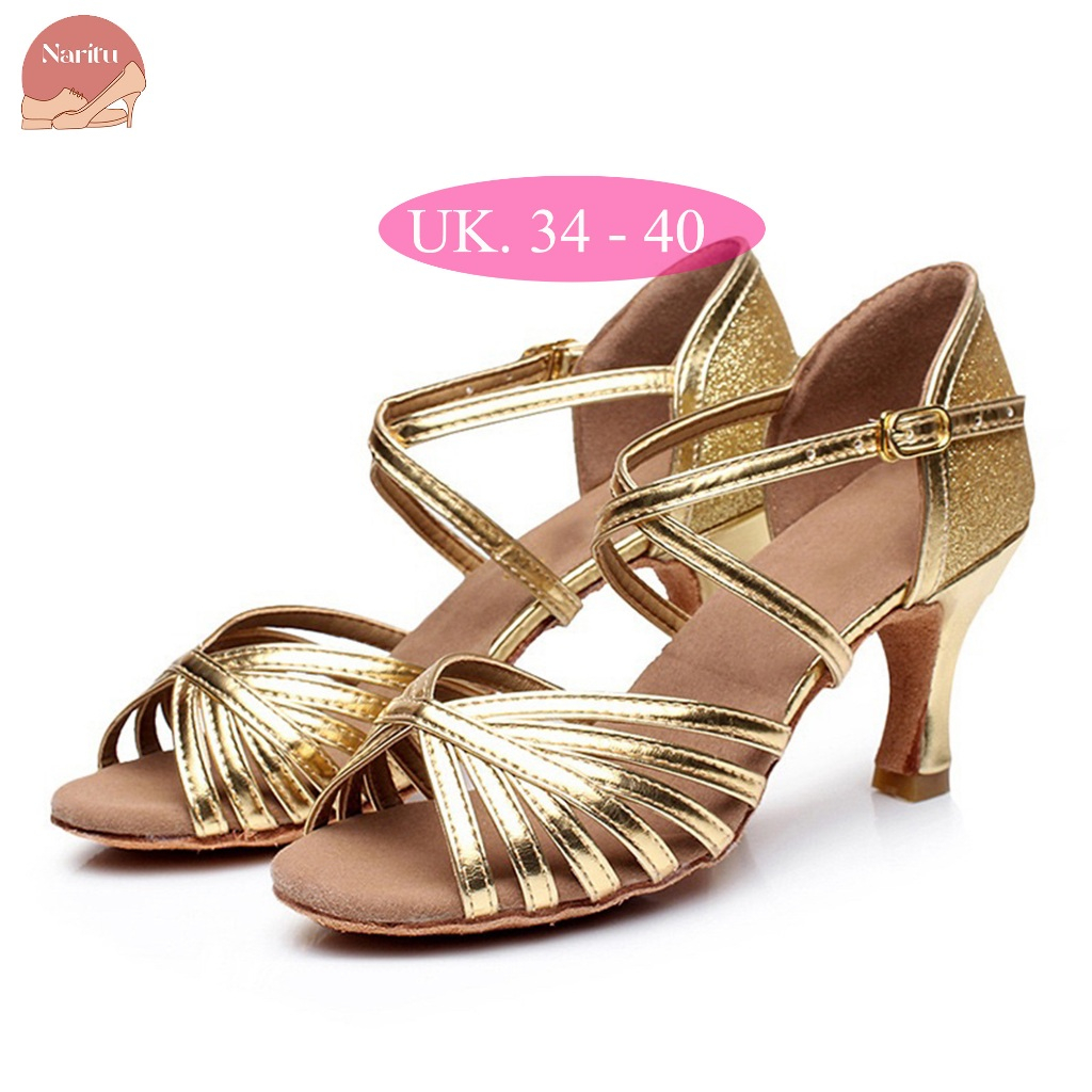 Naritu Women - Zumi Gold Silver Dance Heels / Latin Dance / Line Dance Shoes
