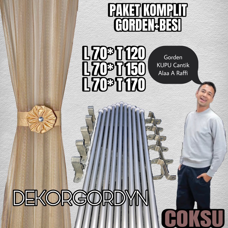 Gorden jendela kupu kupu spiral polos minimalis fullset satu set besi siap pakai