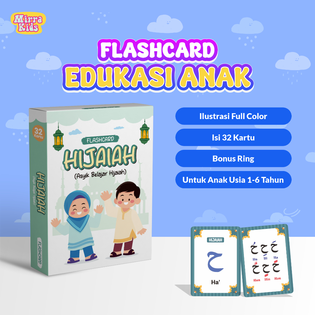 Flashcard Edukasi Anak | Mengenal Hijaiyah | Asyik Belajar Hijaiyah | Isi 32 Kartu | Kertas Ivory 31