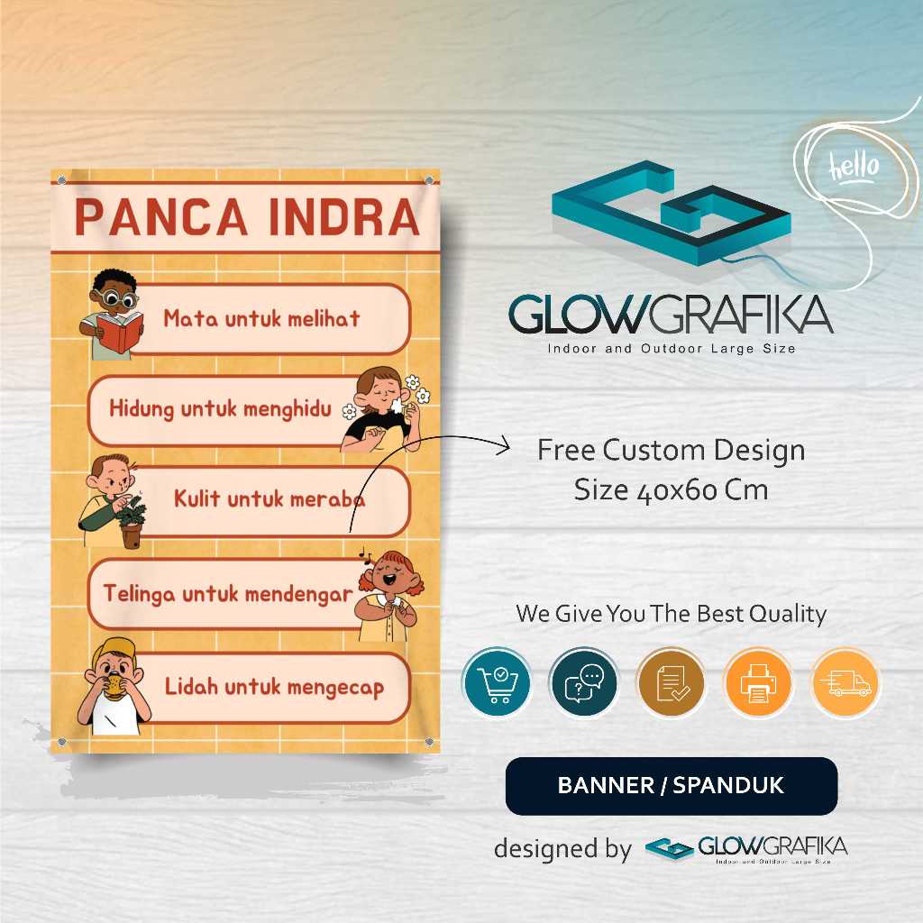 Cetak Spanduk Banner Kuning Merah Berwarna Ilustrasi Panca Indra Poster Pendidikan