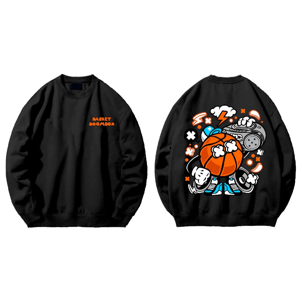 Crewneck sweater [JYB] Oversize BASKET BALL BOMBOX (sablon) size M-XXL unisex pria&wanita