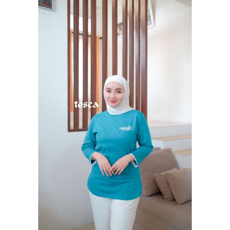 kaos atasan wanita motif bulu terbaru warna tosca