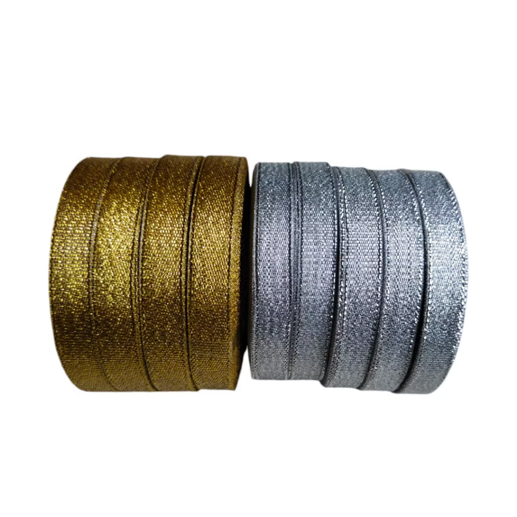 

[1 SLOP] Pita kain emas GLITER GOLD SILVER 2 variasi kado hiasan souvenir hampers pita