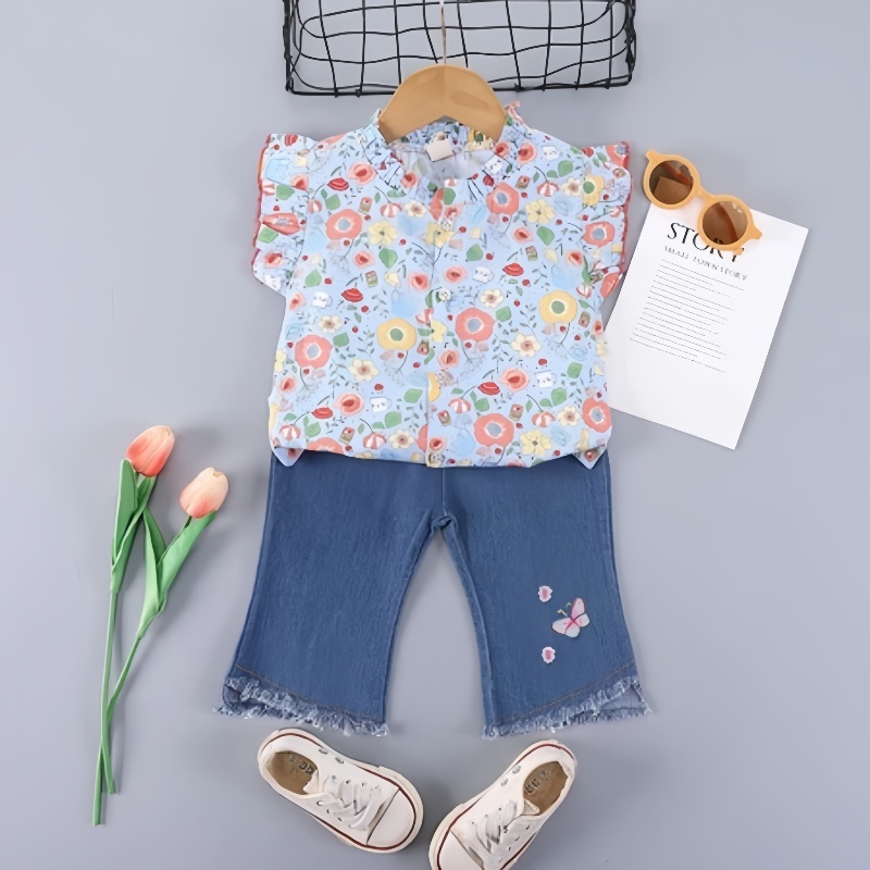 baju anak perempuan/setelan anak perempuan/Baju Kemeja Sleeves Anak Perempuan Usia 1-4Tahun