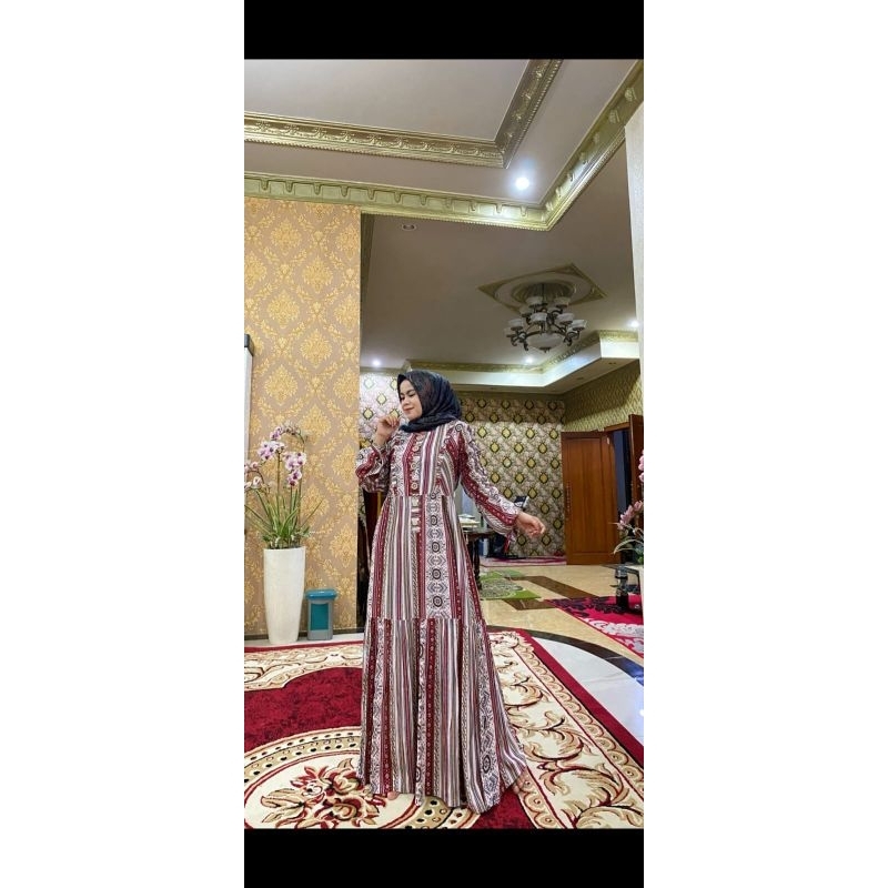 gamis shabrina rayon twill salur tangan balon