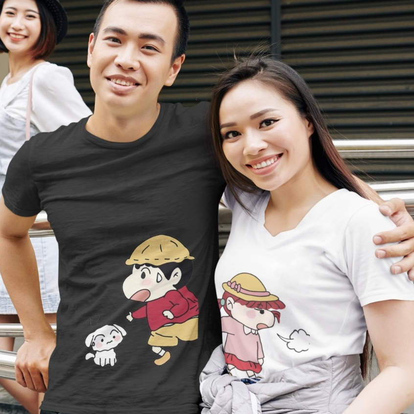 Baju Tshirt Couple Kaos Pasangan Crayon Shinchan Shincan Sincan Gemoy Lucu Ayang Pacar Buat Kado