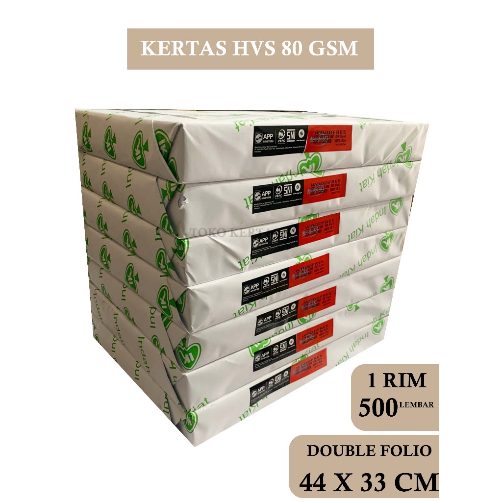 

KERTAS HVS 80 GSM UKURAN DOUBLE FOLIO ( 44 X 33 CM ) , 1 RIM / 500 LEMBAR
