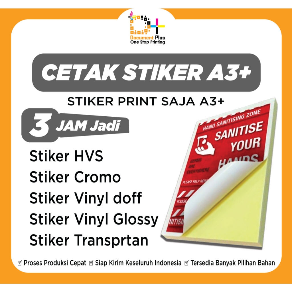 

Cetak/print saja stiker custom a3+ Stiker cromo , hvs , vinyl , trasnprant termurah