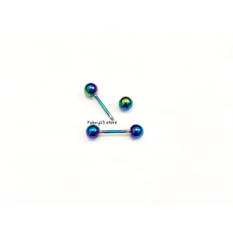 Ball 4mm Anting Piercing 1.2cm Tusuk Tindik Barbel Pelangi Titanium Pria & Wanita