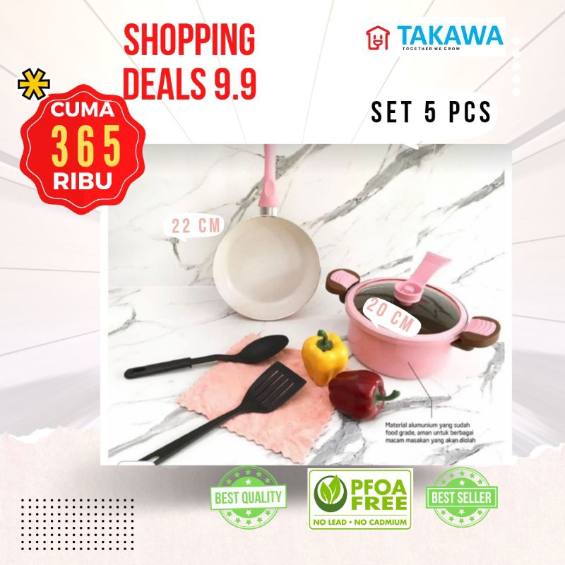 Cookware Set 5 Pcs Takawa/Cookware Set Anti Lengket/Cookware Set Serbaguna
