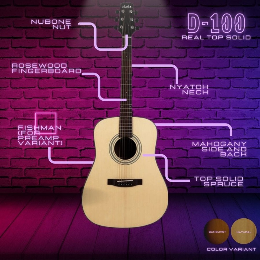 Gitar Akustik Vester by Segovia Top Solid D100 Natural Non Preamp Original + Gigbag Premium