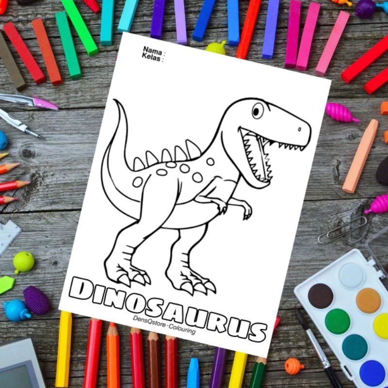 

Kertas Mewarnai Gambar Anak 1 Pack isi 10 Lembar Gambar Tema Dinosaurus
