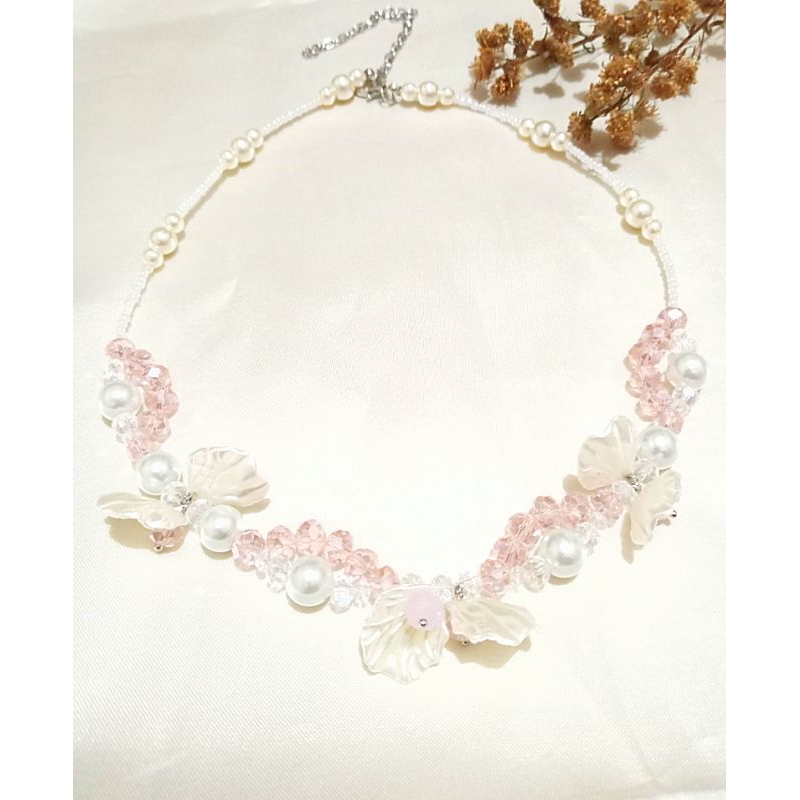 Kalung Mutiara Kristal Hijab/Flower Pearl Crystal Necklace/Aksesoris Hijab