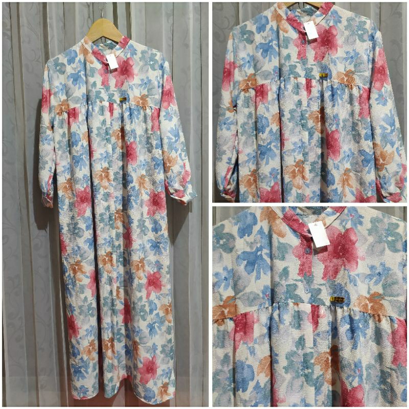 gamis dress crinkle airflow premium embos/ cringkle motif / kringkel crinkle bunga abstrak