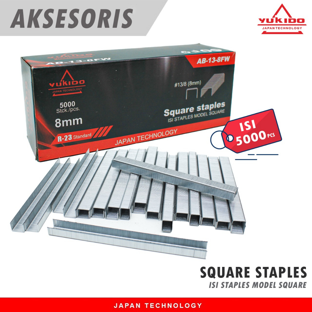 

Termurah !!! Isi stapler 13/8 dan 13/6 YUKIDO staples tembak angin 5000 pcs isi staples Staples 13/8 YUKIDO isi 5000 Pcs Staples R23 Furniture, Jok Motor, Sofa, Kayu dll